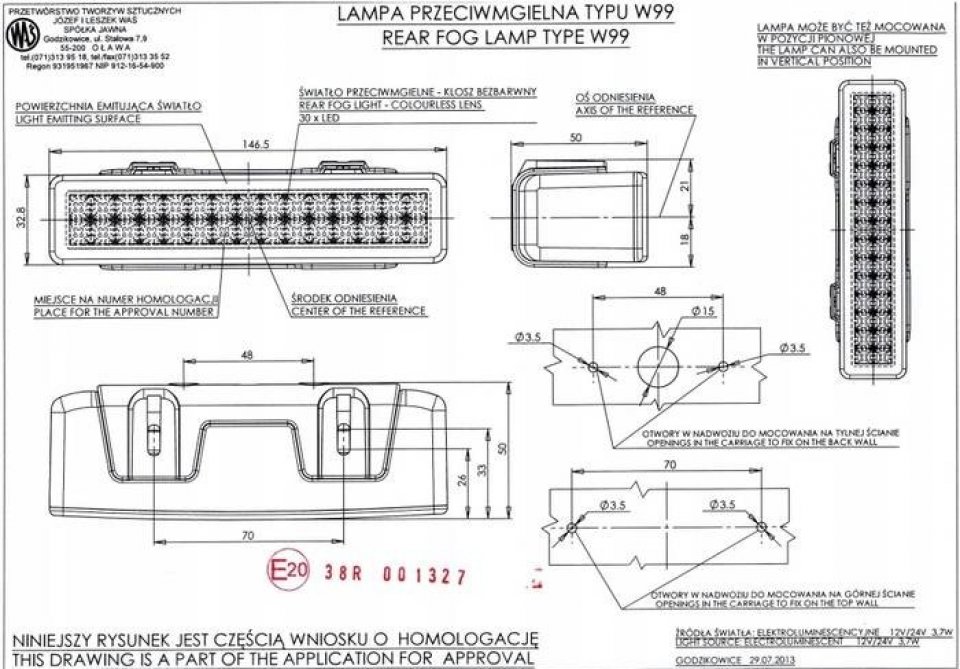 LAMPA-PRZECIWMGIELNA-TYLNA-LED-W99-WAS-Producent-czesci-WAS